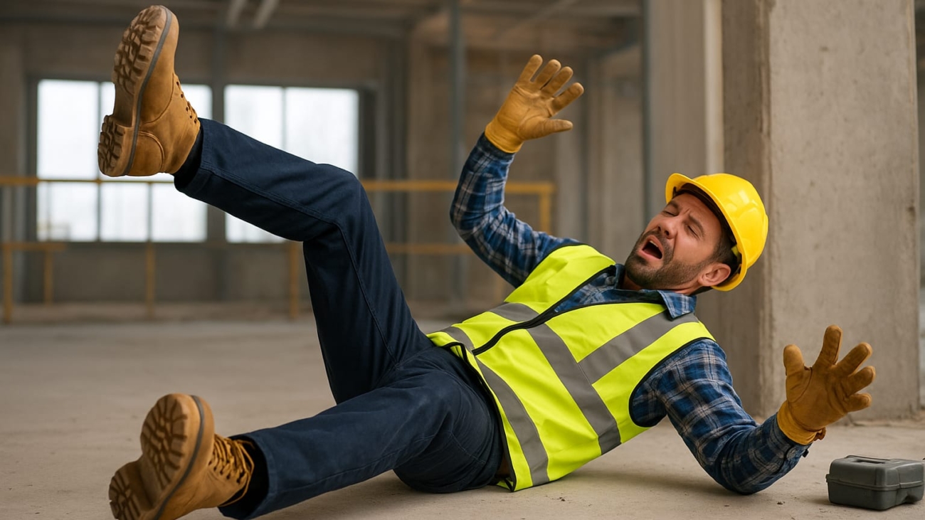 איש נופל בזמן העבודה